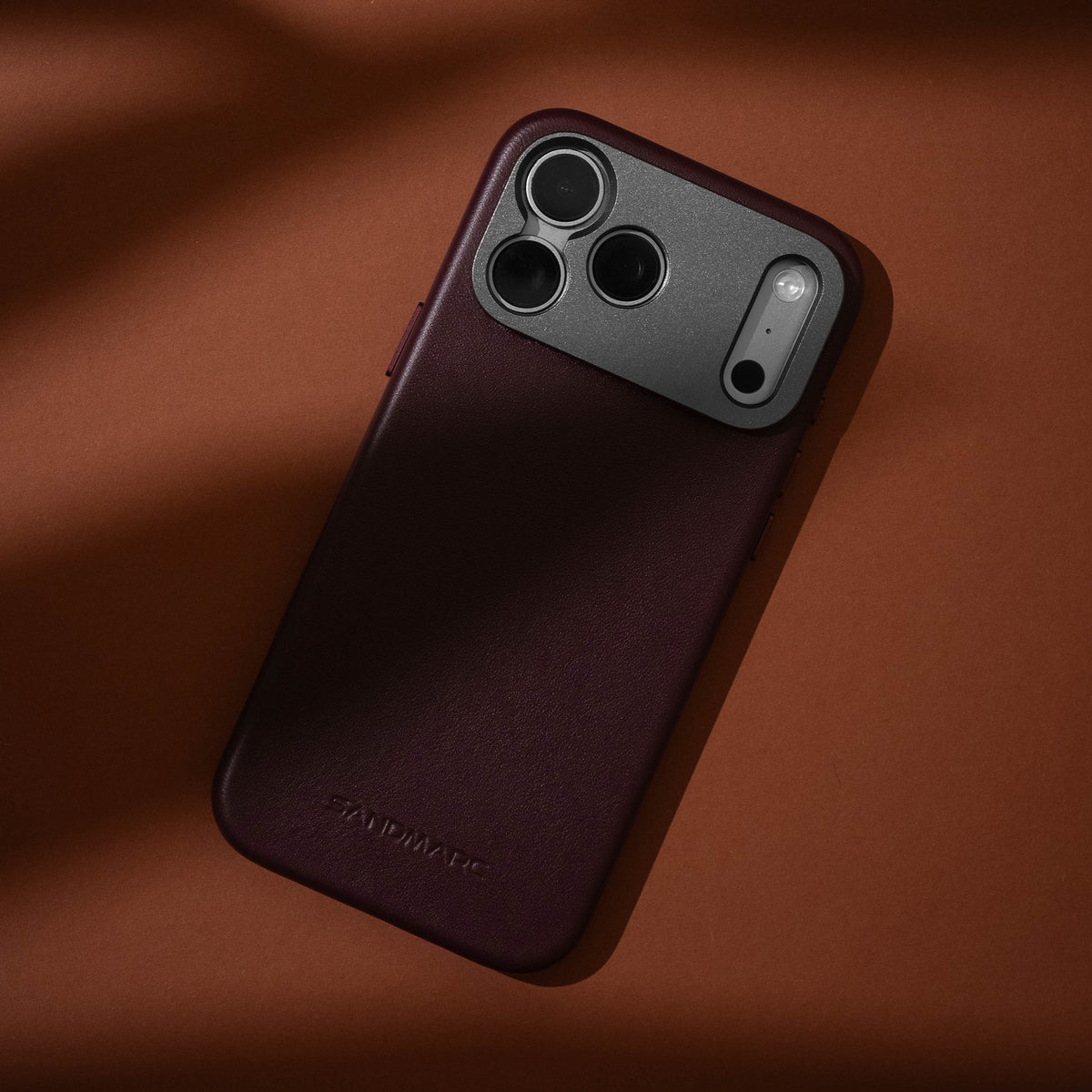 iPhone 18 Pro Max Burgundy Leather Case in Studio