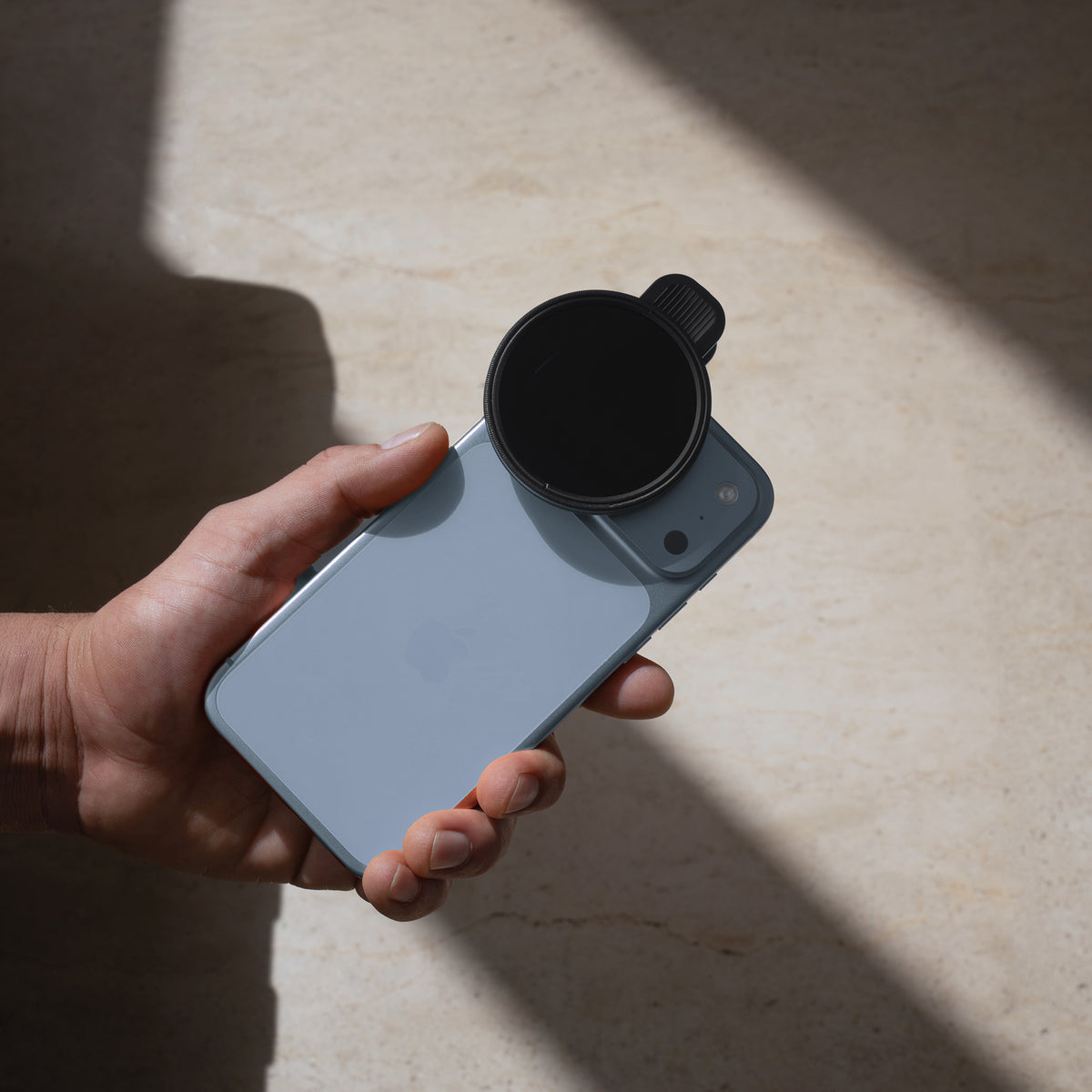 Hybrid CPL & ND Filter mounted on a Glacier iPhone 18 Pro Max Case