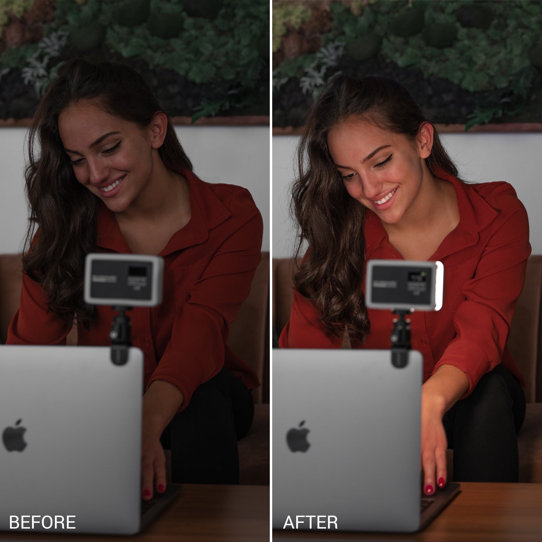 Video Conference Lighting Kit for Zoom, Teams, Skype and Facetime Calls - MacBook, iPhone, iPad - Before After - SANDMARC Prolight