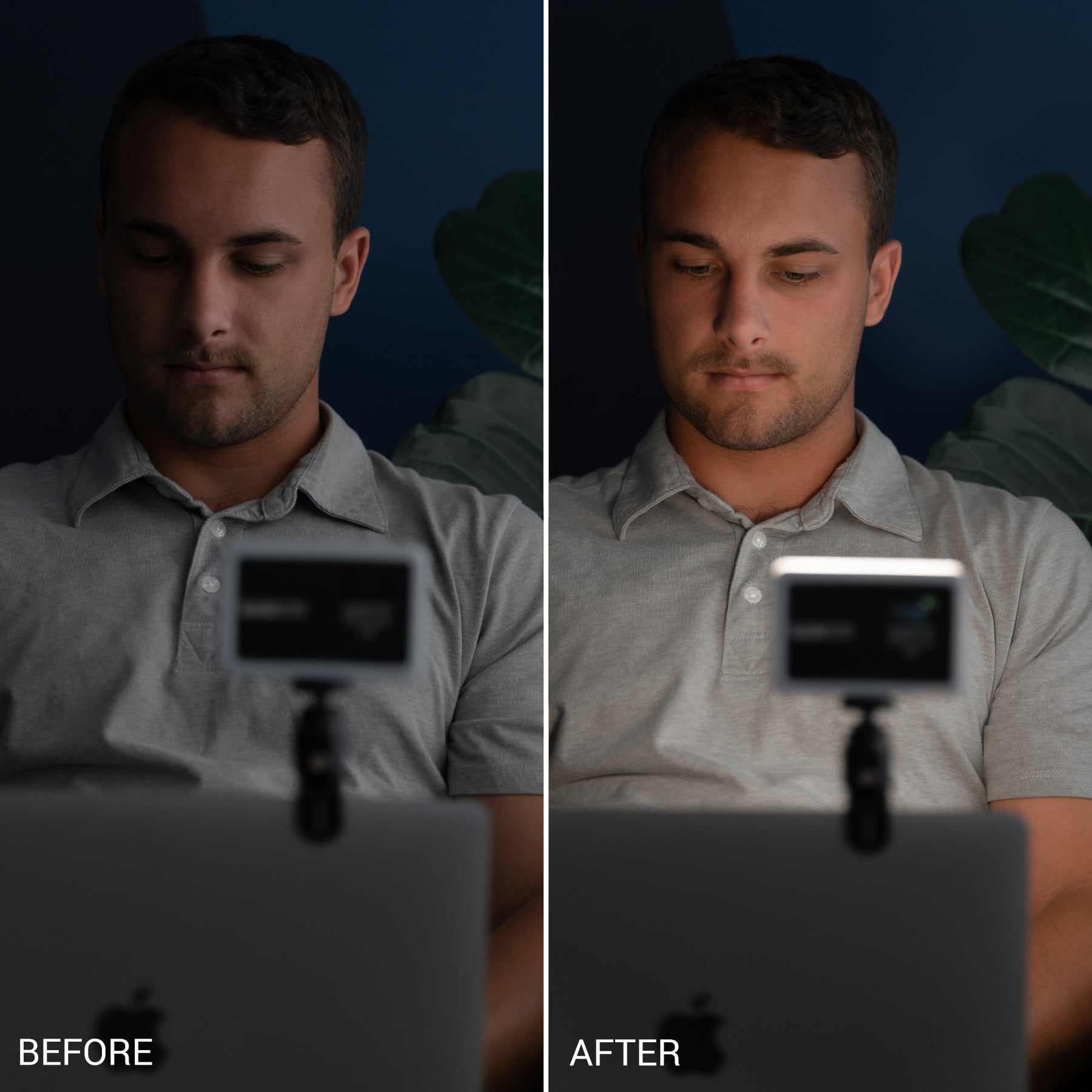 Video Conference Lighting Kit for Zoom, Teams, Skype and Facetime Calls - MacBook, iPhone, iPad - Before After - SANDMARC Prolight