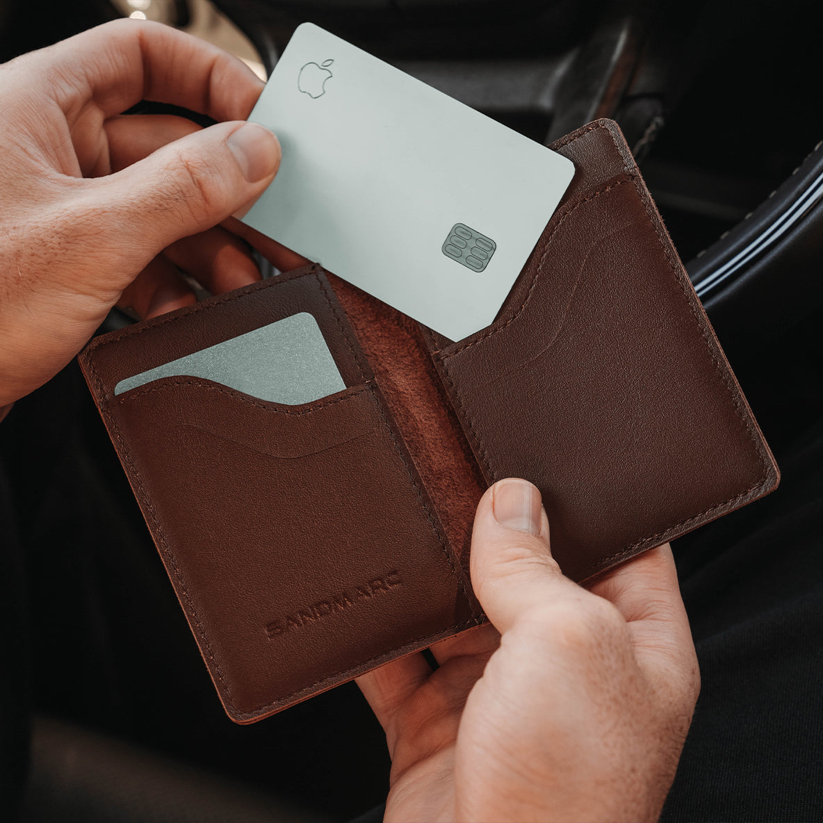 Brown Everyday Wallet open showing card capacity - full-grain leather bifold for modern carry #color_brown