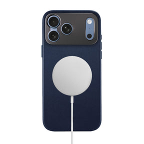 Pro Leather Case Navy - iPhone 18 Pro Max - Side Profile on clean white background