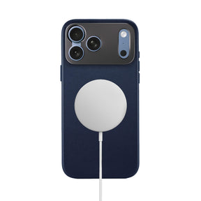Pro Leather Case Navy - iPhone 18 Pro Max - Side Profile on clean white background