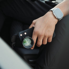 Telephoto 96mm Lens for iPhone on clean studio background