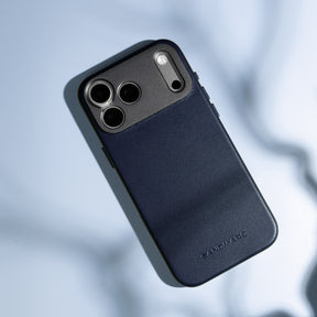 Pro Leather Case Navy - iPhone 18 Pro Max - Side Profile on clean white background