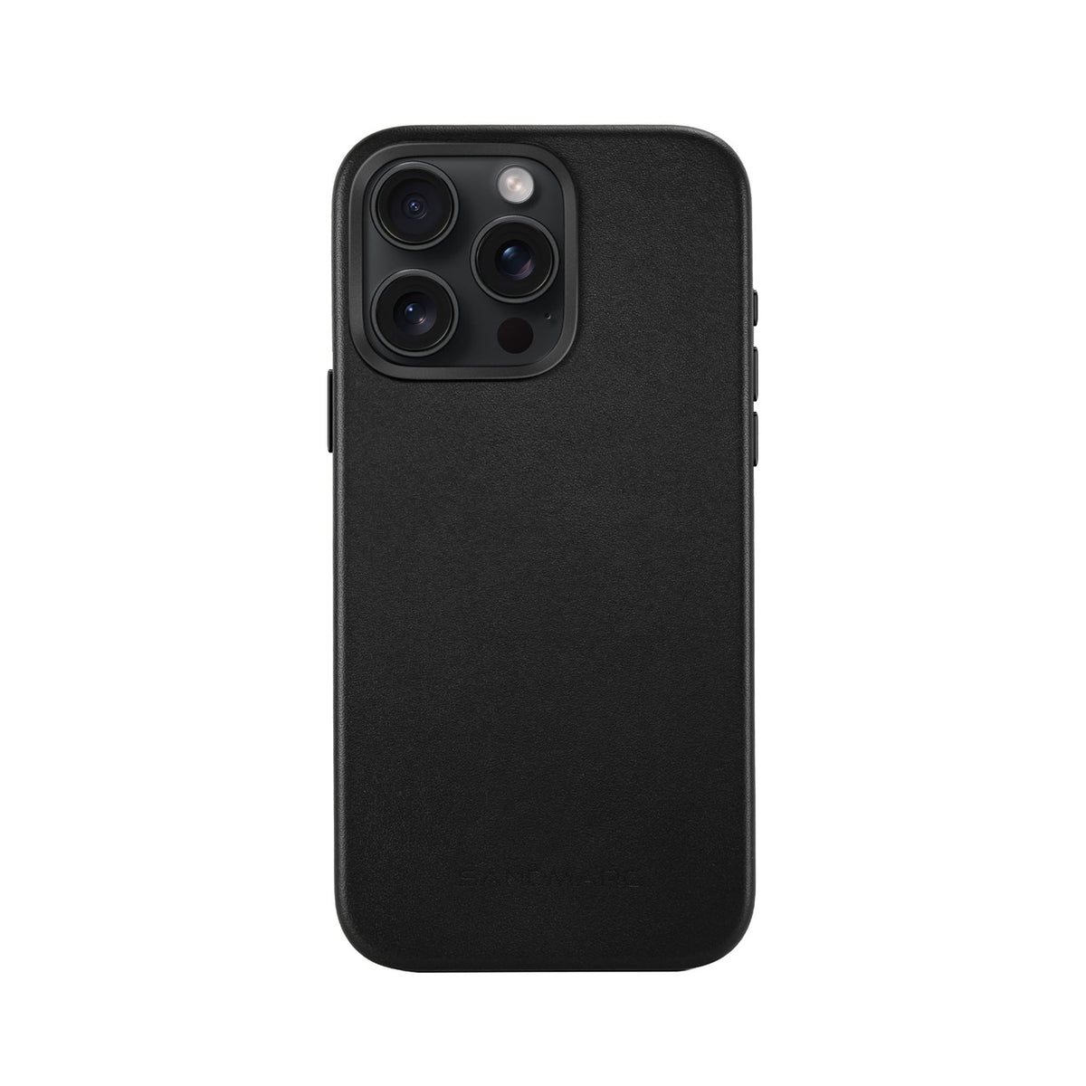 iPhone 15 Pro Minimal Leather Case | Black (MagSafe Compatible) - SANDMARCED